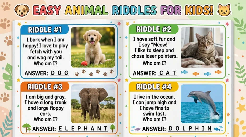 Easy Animal Riddles for Kids 🐶🐱